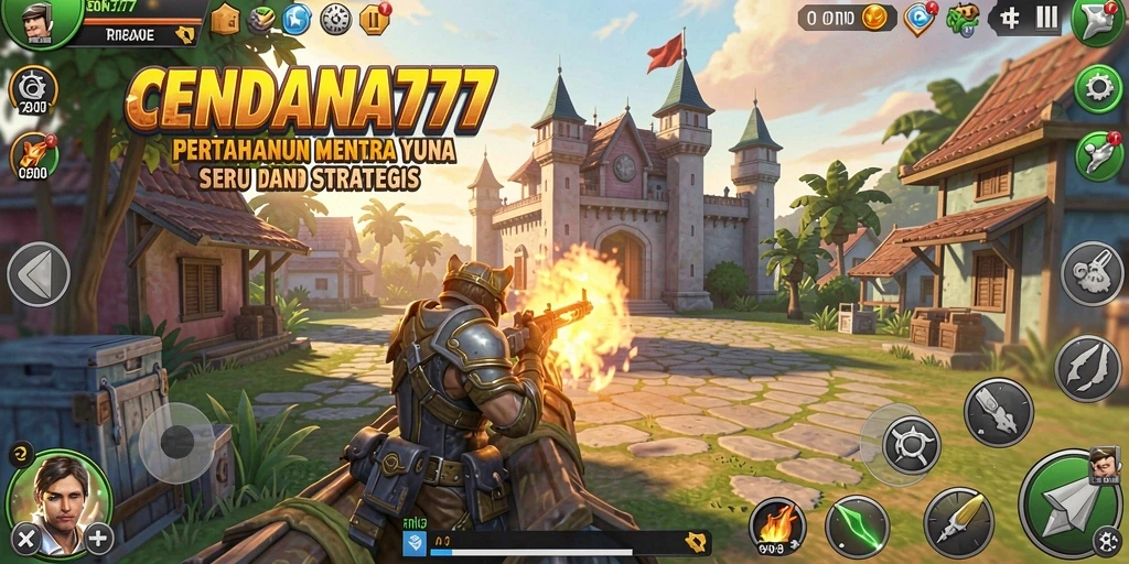 Screenshot gameplay CENDANA777 yang menunjukkan pertahanan menara yang strategis.