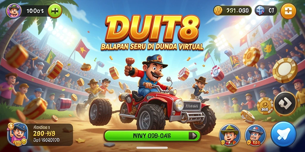 Tampilan gameplay DUIT8 yang mendebarkan dan penuh aksi balapan.