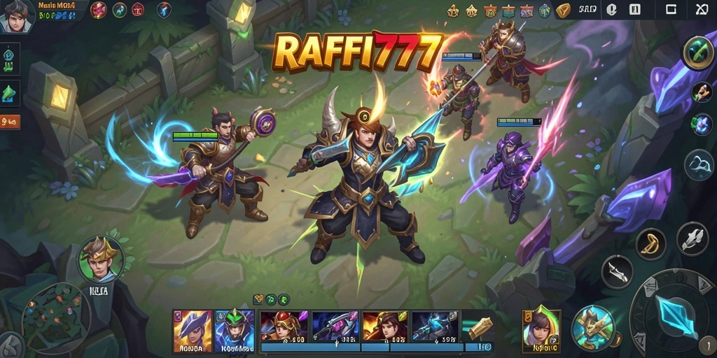 Screenshot RAFFI777 menampilkan aksi seru di arena pertempuran MOBA.
