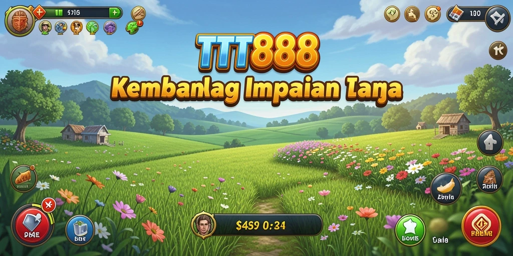 Screenshot TTT888 menampilkan ladang subur dan aktivitas bertani yang menarik.