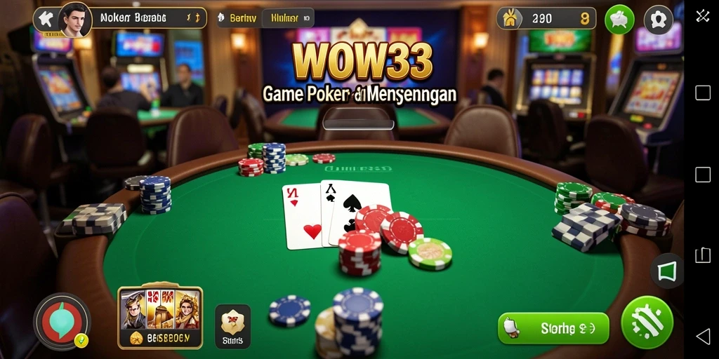 Screenshot WOW33 menampilkan gameplay poker yang mendebarkan.